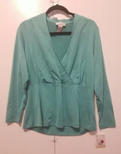 Elana by Tanner Blouse Size 0 Silk Mint Green Wrap Pleated V-Neck Long Sleeve