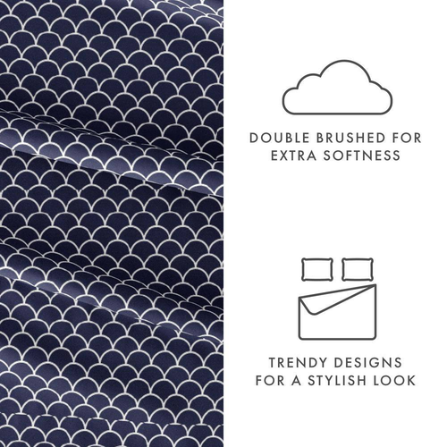 Home Collection 4-Piece Navy Geometric Microfiber Twin Sheet Set - Picture 4 of 12