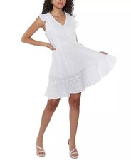 Raga Zoya Flutter Sleeve Cotton Dress Eggshell Sz Xs