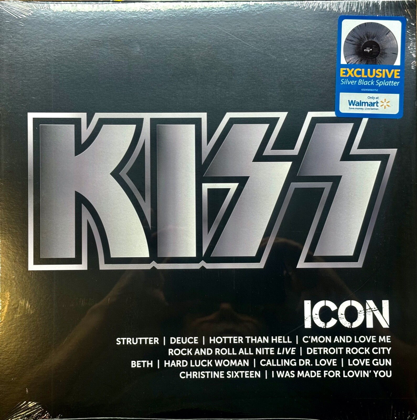 KISS ICON SILVER/BLACK SPLATTER VINYL W/HYPE STICKER NEW/SEALED