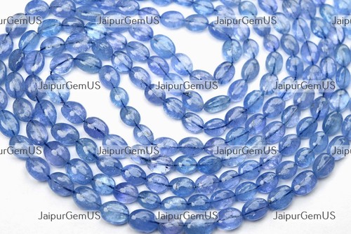 16 Inches Strand 100% Genuine Tanzanite Gemstone, Smooth Oval Beads, Size-6-8mm - Picture 4 of 6