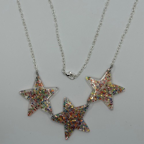 Triple Star necklace, Glitter resin on a chain, Kitsch, 18 inch long - Picture 69 of 118