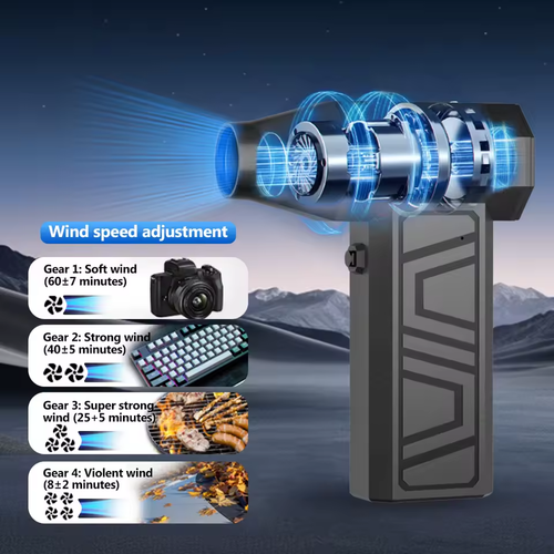 Souffleur dépoussiéreur d'air électrique propre 130000tr/min turbo jet 4 vitesses type-C rechargeable - Photo 2/11