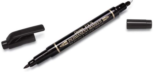 Pentel Twin Tipped Permanent Marker Pen - Fine/Extra Fine Nib - Black - Picture 4 of 5