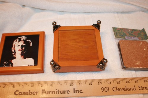 Marilyn Monroe Wood Box with sealed 4 Drink Coasters - Picture 6 of 8