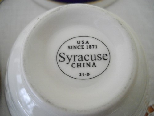 Tazas de sopa de porcelana siracusa natillas azul y dorado a rayas hoja de laurel ~ Juego de 4 ~ - Imagen 10 de 11