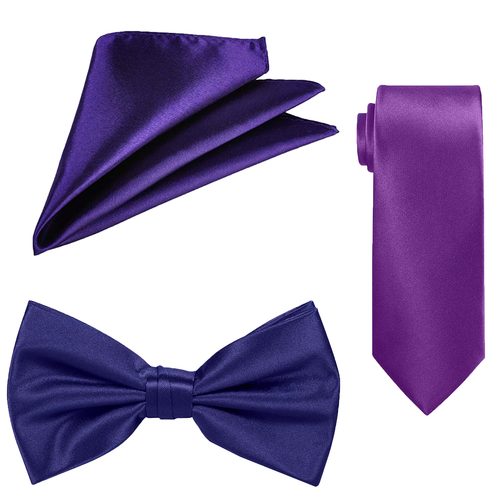 Men's Satin Slim Neck Tie Pocket Handkerchief Bow Square Gift Wedding - Picture 44 of 98