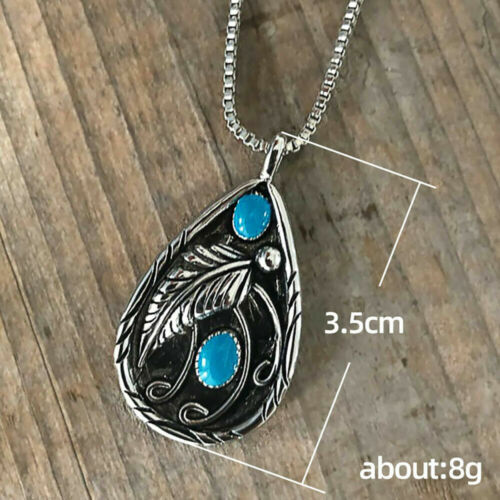 Tibetan Silver Plated Blue Turquoise Chain Crystal Pendant Necklace Lab-Created - Picture 2 of 4