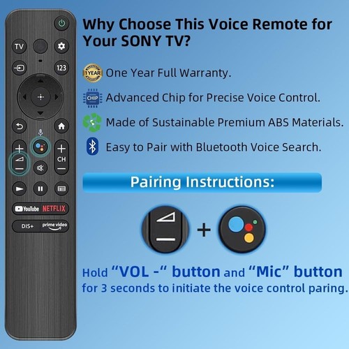 Replacement for Sony Remote Control for Sony Bravia TV for All 2019-2024 Sony TV - Picture 3 of 5