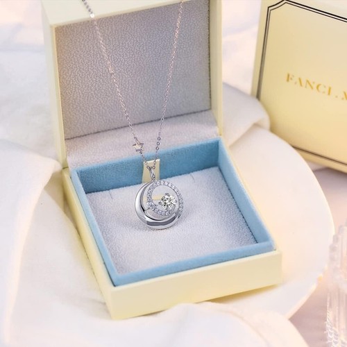 Birthstone 925 Sterling Silver Moon Star Pndant Fine Jewelry Birthday Gift 16+2" - Picture 5 of 6