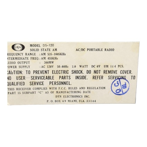 DYN Electronics DS-120 - Solid State AM Radio NOS Rare - Picture 4 of 7