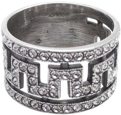 Kristall Griechisches Schlüssel Muster Ring 925 Sterling Silber