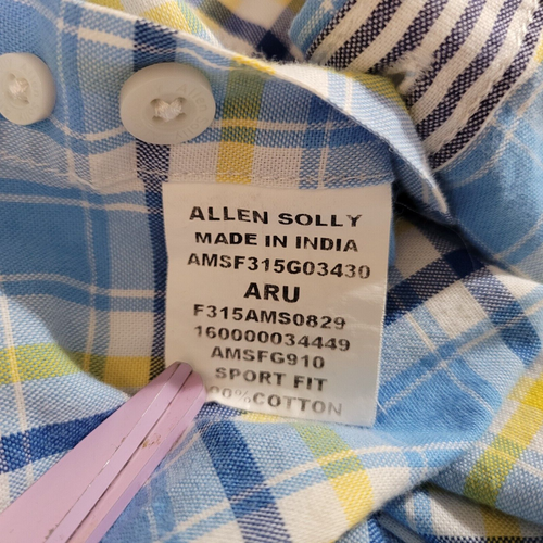 Allen Solly Shirt Mens 42 Blue Yellow Plaid Cotton Sport Fit Button Up - Picture 9 of 10