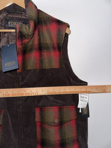 Pendleton Black Hills Duck Down Wool Corduroy Vest Plaid Size XL NWT Red Olive - Picture 3 of 9