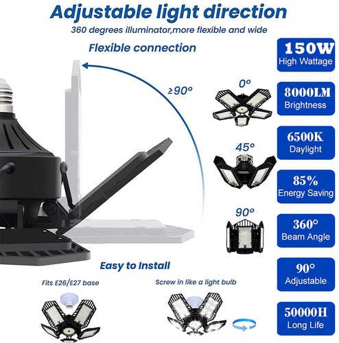 9000000LM LED Garage Light Super Bright Work Shop Ceiling Lights Deformable Bulb - Picture 6 of 45