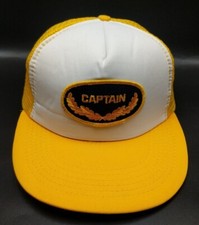CAPTAIN hat yellow white adjustable snapback cap wide brim