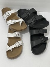 Madden Girl White Buckle Straps  Black Polyurethane Buckle Strap Sandals Y2