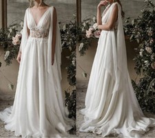 Boho Elegant Wedding Dresses Backless A-line Chiffon Appliques Beach Bridal Gown