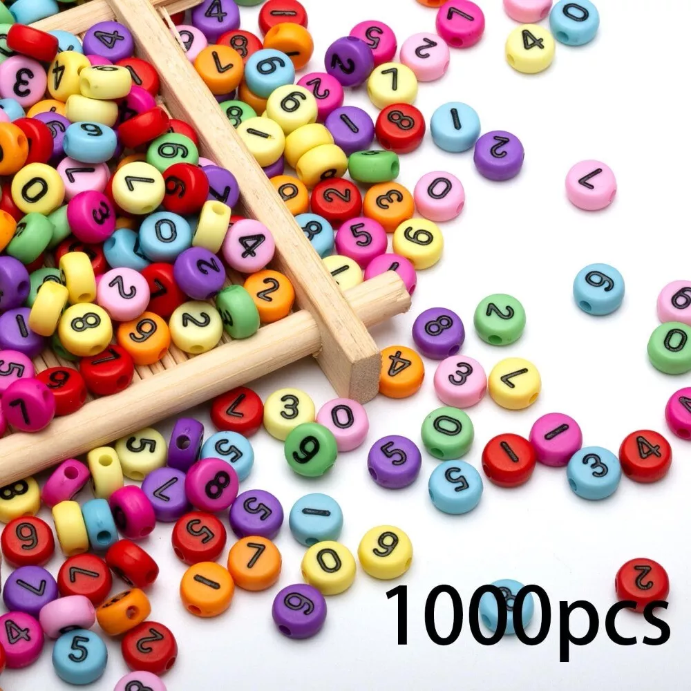 1000pcs Mini 0-9 Colorful Round Black Number Beads for Bracelets