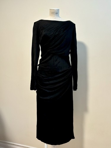 NWT Dries Van Noten Hunewa Jersey Draped Midi Dress Black Sexy Size Small $1165 - Picture 2 of 24