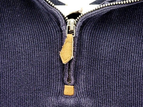 Polo Ralph Lauren Mens Pullover Size L L/S 1/4 Zip Dark Blue Leather Pull Ribbed - Picture 5 of 8