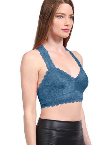 Women's Stretchy Unpadded Lace Racerback V-Neck Comfy Bralette [NEWT364] - Picture 15 of 29