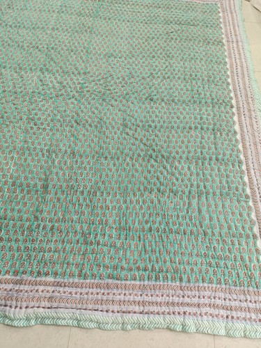 Indian Block Print Quilt Jaipuri Razai Cotton Fill Quilted Bedspread Double Size - Picture 8 of 10