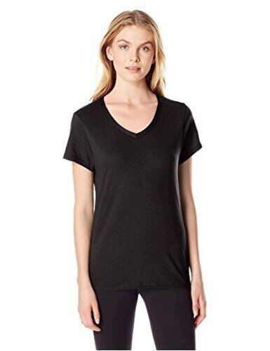 NUOVA maglietta Hanes donna X-Temp scollo a V, nera, X-Large Layer o Solo Jet nera nuova con etichette - Foto 2 di 2