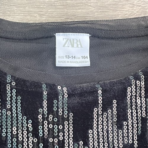 ZARA Girls Black Velour 13-14y Sequin Top and 11-12y Pants 2pc Set READ - Picture 5 of 12