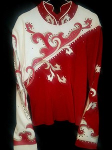 Ladies-RED-amp-Off-WHITE-Western-Show-Rail-Shirt-size-EXTRA-LARGE-NEW-horsemanship