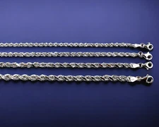 10K White Gold SOLID Rope Necklace Chain Diamond Cut Real Gold 1.5mm-6mm 16"-30"