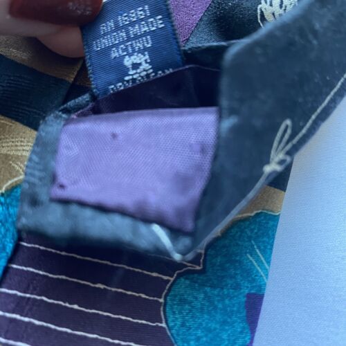 Damon Men's Tie Necktie All Silk Floral Stripes Turquoise, Brown, Gold, Black - Picture 6 of 6