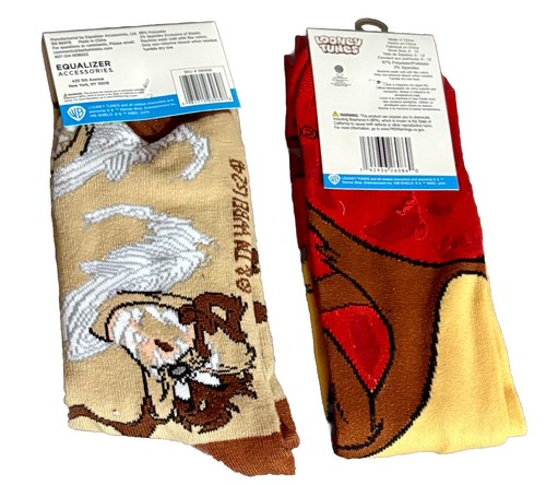 2 Pairs LOONEY TUNES TAZ Tasmanian Devil Character Cartoon Socks Size 9-13 - Picture 2 of 4
