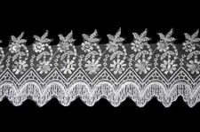 Unotrim 3" White  Sheer Organza Bridal Beaded Sequins Embroidery Lace by Yard