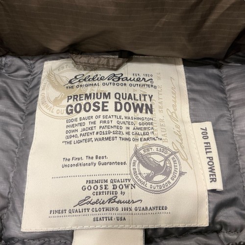 New M Eddie Bauer MENS Premium Goose Down 700 Fill Power Puffy Vest Taupe Brown - Picture 4 of 10