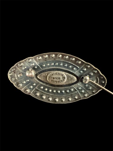 VTG Catherine Popesco France Oval Black Enameled Rhinestone Morning Brooch Pin - Bild 5 von 5