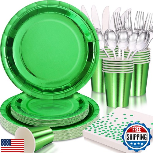 Gudvilla Green Party Decorations, 168 Pcs Green Paper Plates and Napkins Part - 第 1/5 張圖片