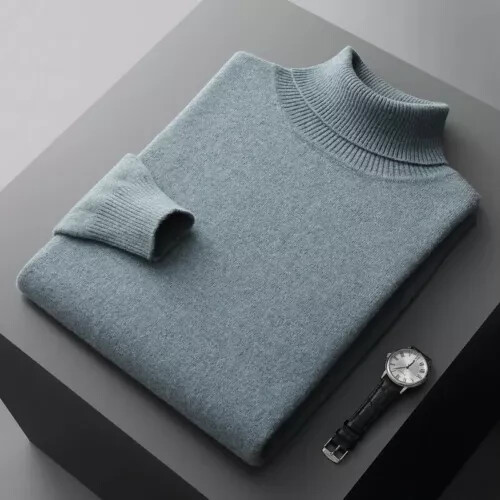 Pull homme col roulé 100% pure laine mérinos cachemire épaissi - Photo 26/33