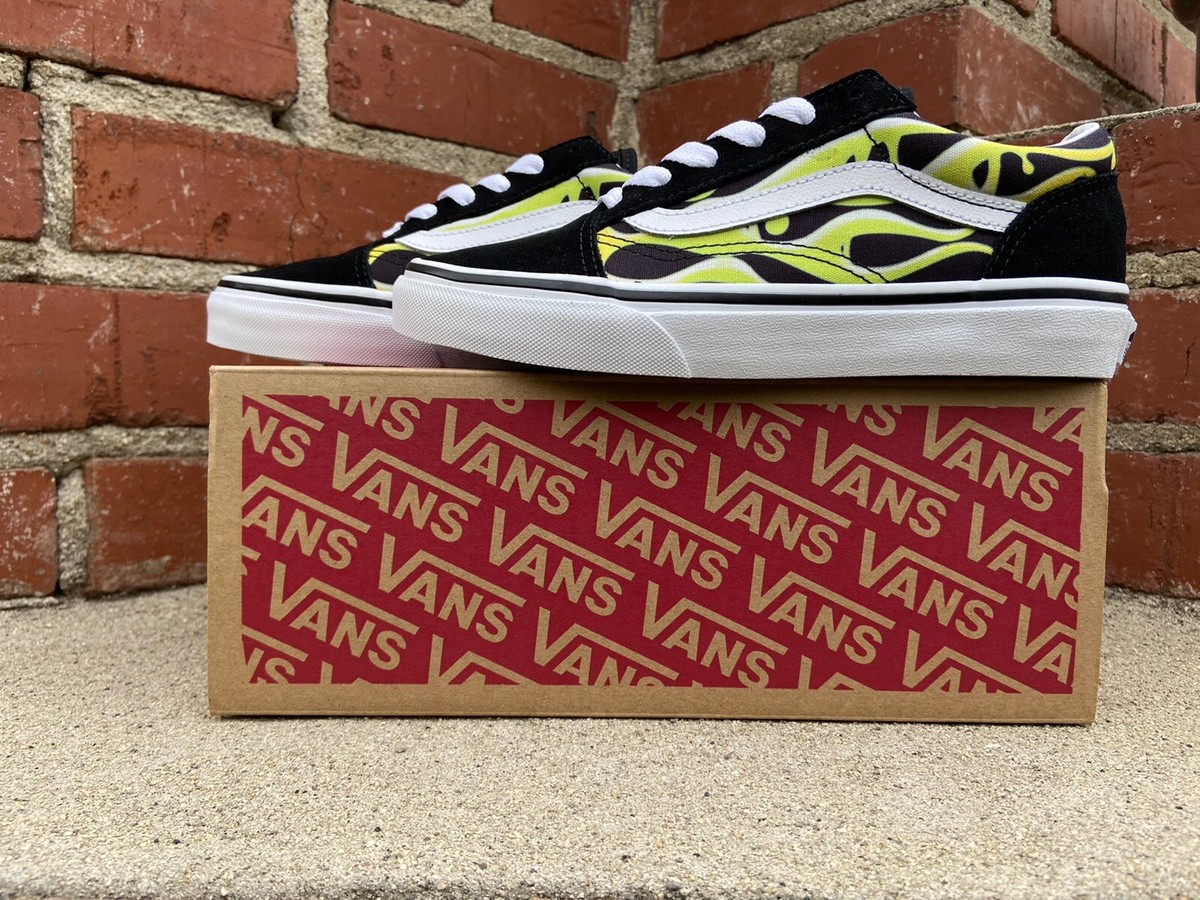 Vans Classic Slime Flame Black Lime White Old Skool Canvas Boys Girls Kid Size 3 eBay
