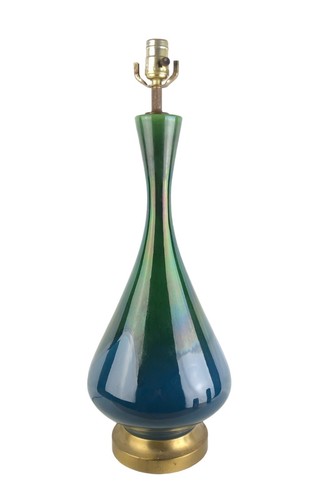 Mid Century Modern Green Blue Vase Shape Art Drip Glaze Pottery Table Lamp 1950s - Picture 3 of 16