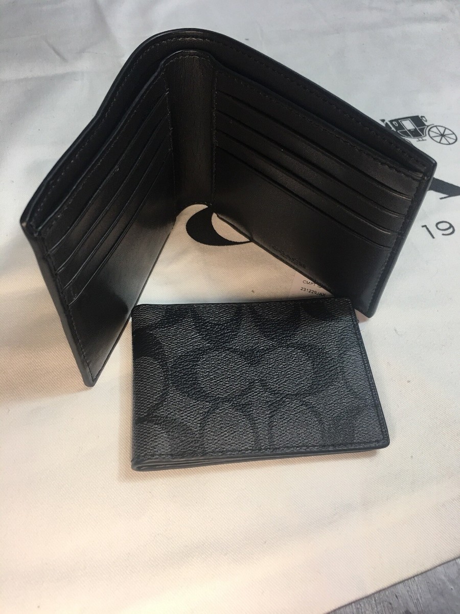 NWT COACH F74993 Men s Signature Compact ID Wallet Coated Canvas