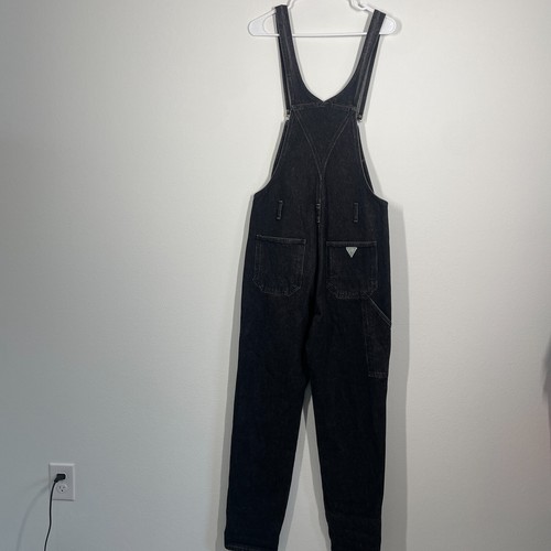 Vintage 90s Y2K Guess Overalls Men M Black Denim Grunge Indie Casual 33" Hip hop - Picture 5 of 10