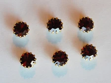 VINTAGE 6 SIAM RED SWAROVSKI RHINESTONES IN BRASS SETTINGS 39ss  8mm