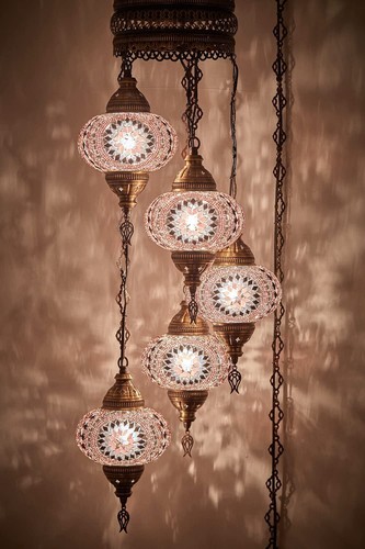 PLUG IN 5 Globe Turkish Mosaic Ceiling Hanging Swag Lamp Chandelier Light w PLUG - Picture 7 of 39