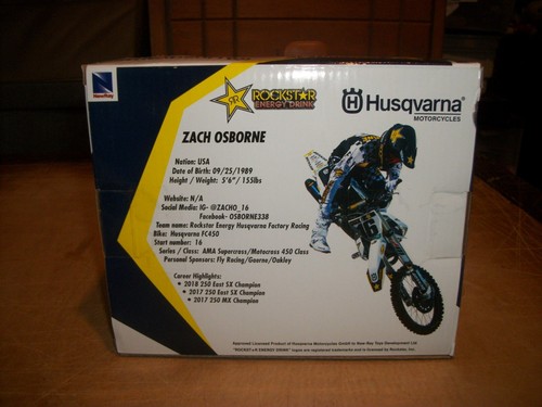 NEW RAY 58243 ROCKSTAR HUSQVARNA FC450 ZACH OSBORNE RACING BIKE 1/12 #16 WHITE - Picture 2 of 6