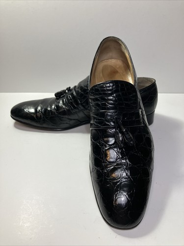 Mocassini vintage Palladio made in Greece da uomo in vero coccodrillo nero taglia 12 AA - Foto 3 di 22