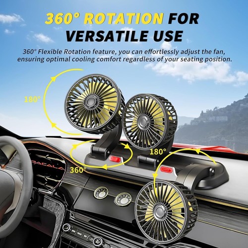 Car Cooling Fan Three Head Vehicle Summer Fan with Two Speeds 360° Rotation SUV - Picture 6 of 12