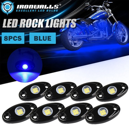 Blue 8PCS LED Rock Lights Neon Underbody Glow Lamp for Suzuki GSXR 1000 YAMAHA - Picture 1 of 12