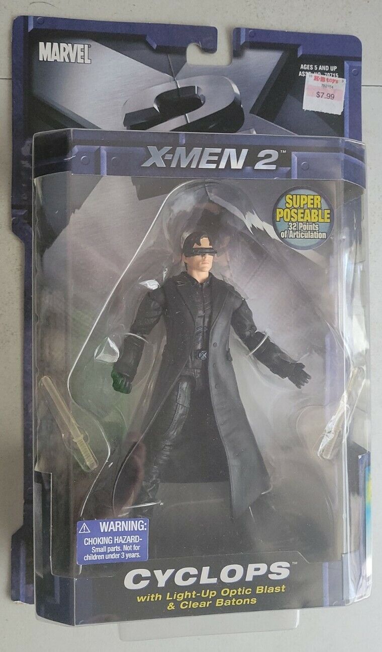 NEW X-MEN 2 CYCLOPS WITH LIGHT UP OPTIC BLAST & CLEAR BATONS FIGURE TOYBIZ! R97