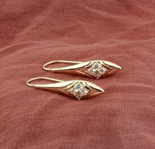 Süße Ohrringe Art-Deco-Stil Laborgefertigt Diamant Hochzeit Geschenk 14 K Gelbgold FN - Bild 2 von 5